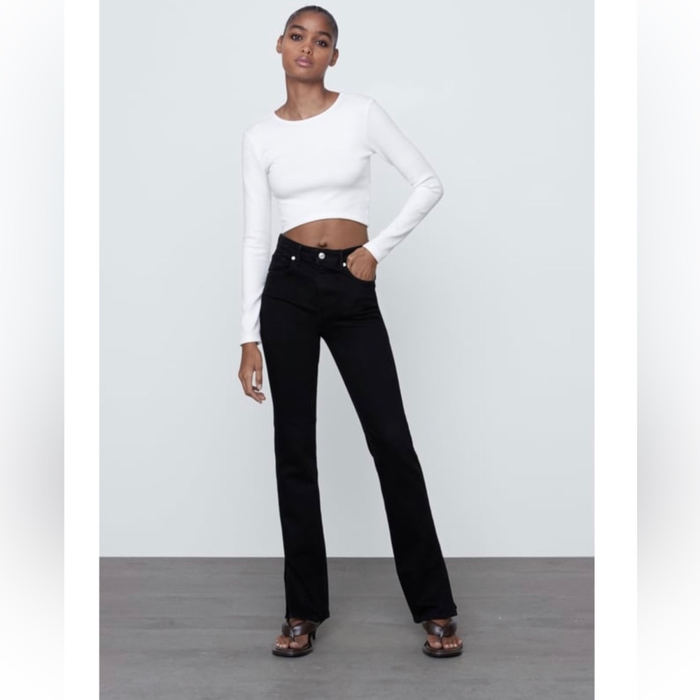 Zara Hi-Rise Split Skinny Jeans in black, size 4